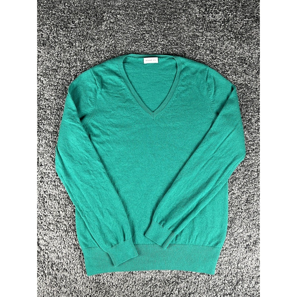 Jennie Liu 100% Cashmere Sweater V-Neck Green Size Large Womens